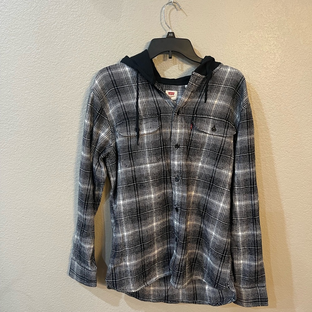 Levi's Monochrome Plaid Hooded Shirt